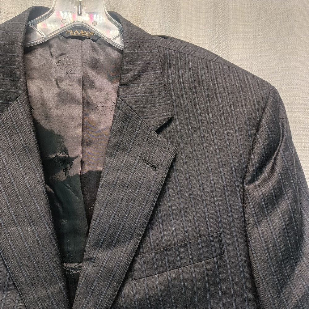 Jos.‎ A. Bank Signature Gold Mens 42S Wool Pinstripe Blazer Jacket Charcoal Grey